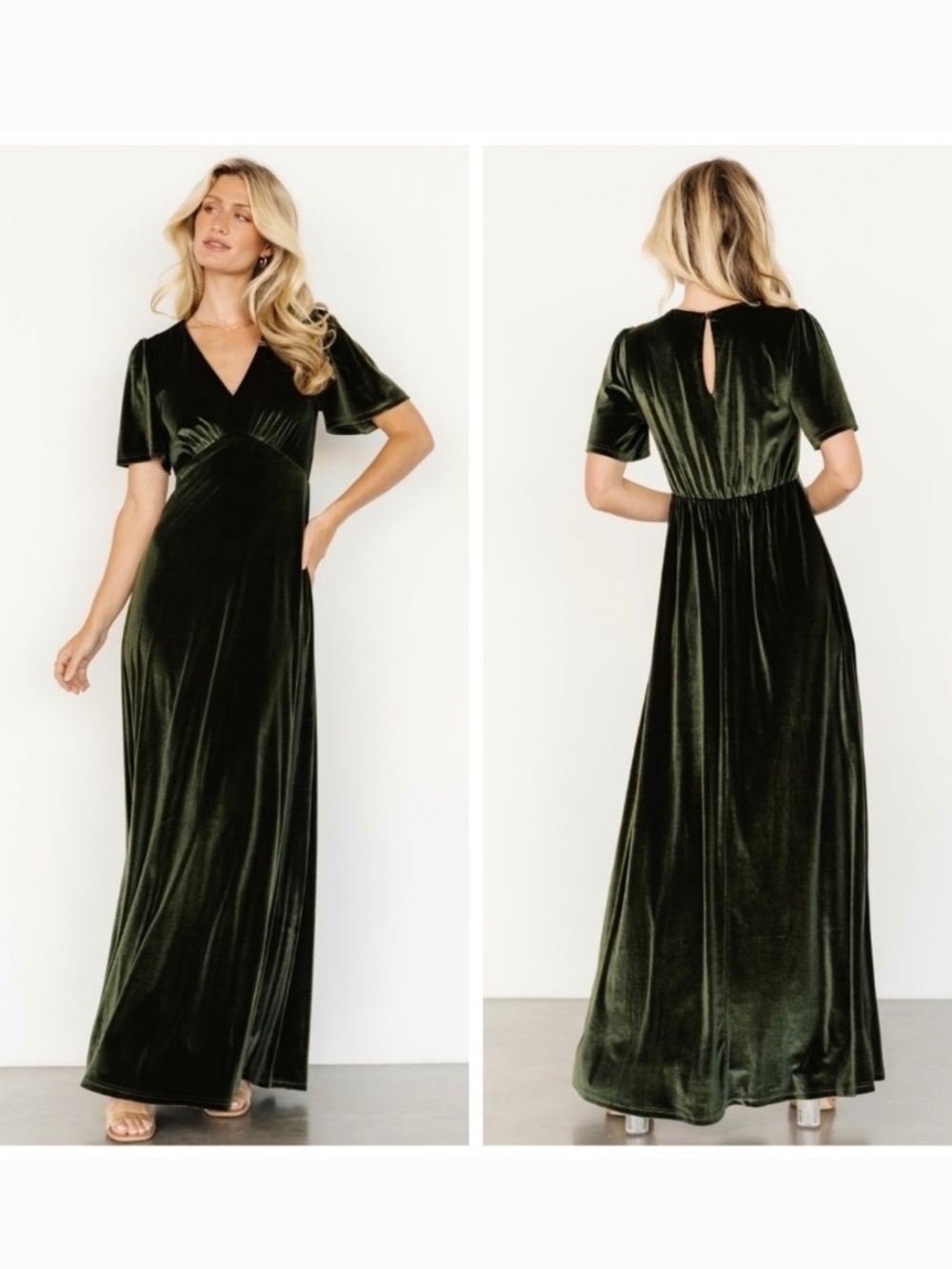 Baltic Born Vivian Olive Green Velvet Maxi Dress